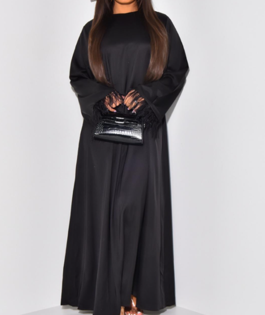 Robe Abaya manche plumes