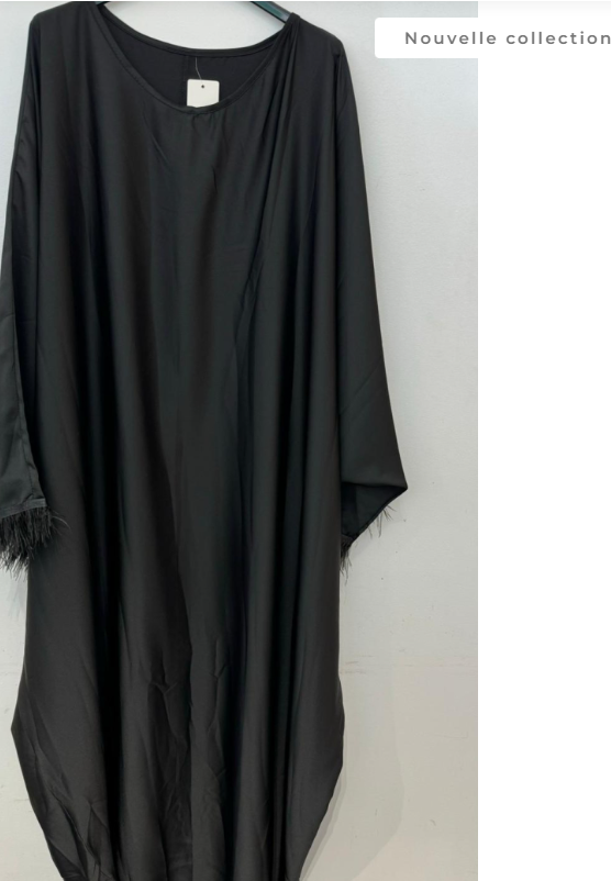 Robe Abaya manche plumes